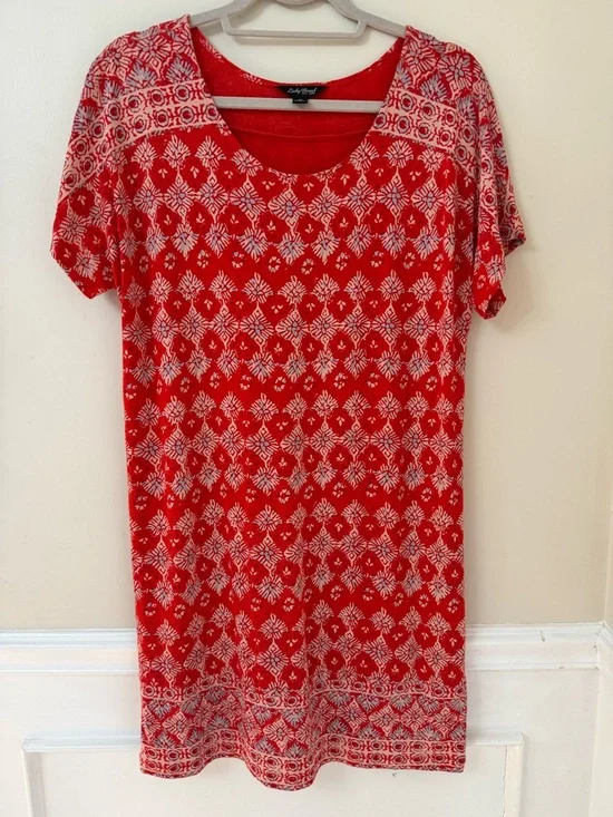 Lucky Brand orange pink blue knee length dress medium - Picture 1 of 8